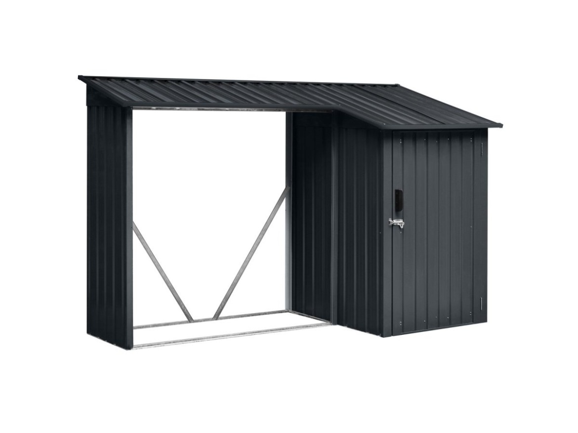 Přístřešek na dřevo s kůlnou 2,7 x 1,6 m s pultovou střechou antracit Riwall PRO RMWS 3x9 Anthracite