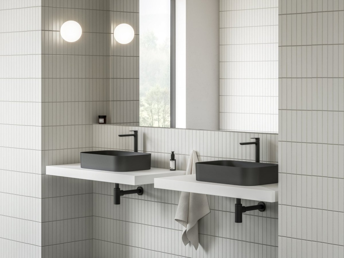 Ravak Umývadlo Ceramic Slim R 55, bez otvoru pre batériu, bez prepadu, čierna matná