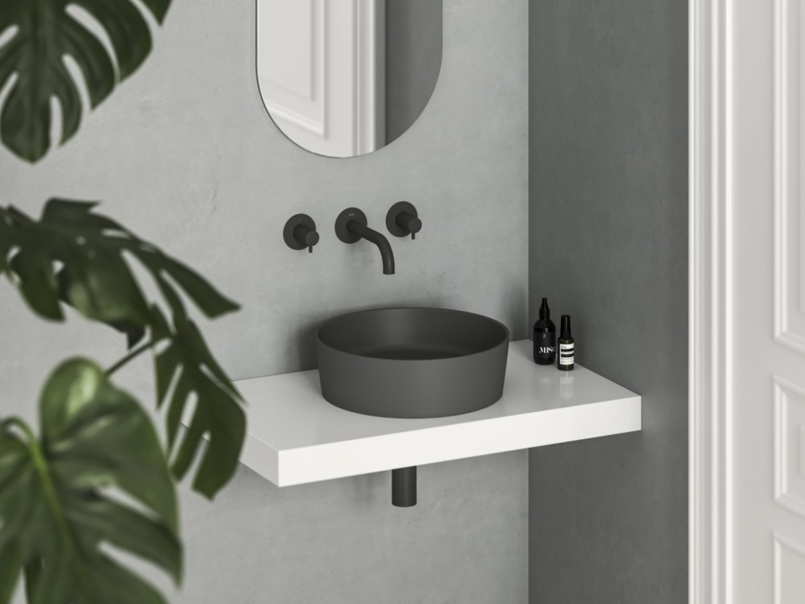 Ravak Umývadlo Uni Slim 40, bez otvoru pre batériu, bez prepadu, čierna matná