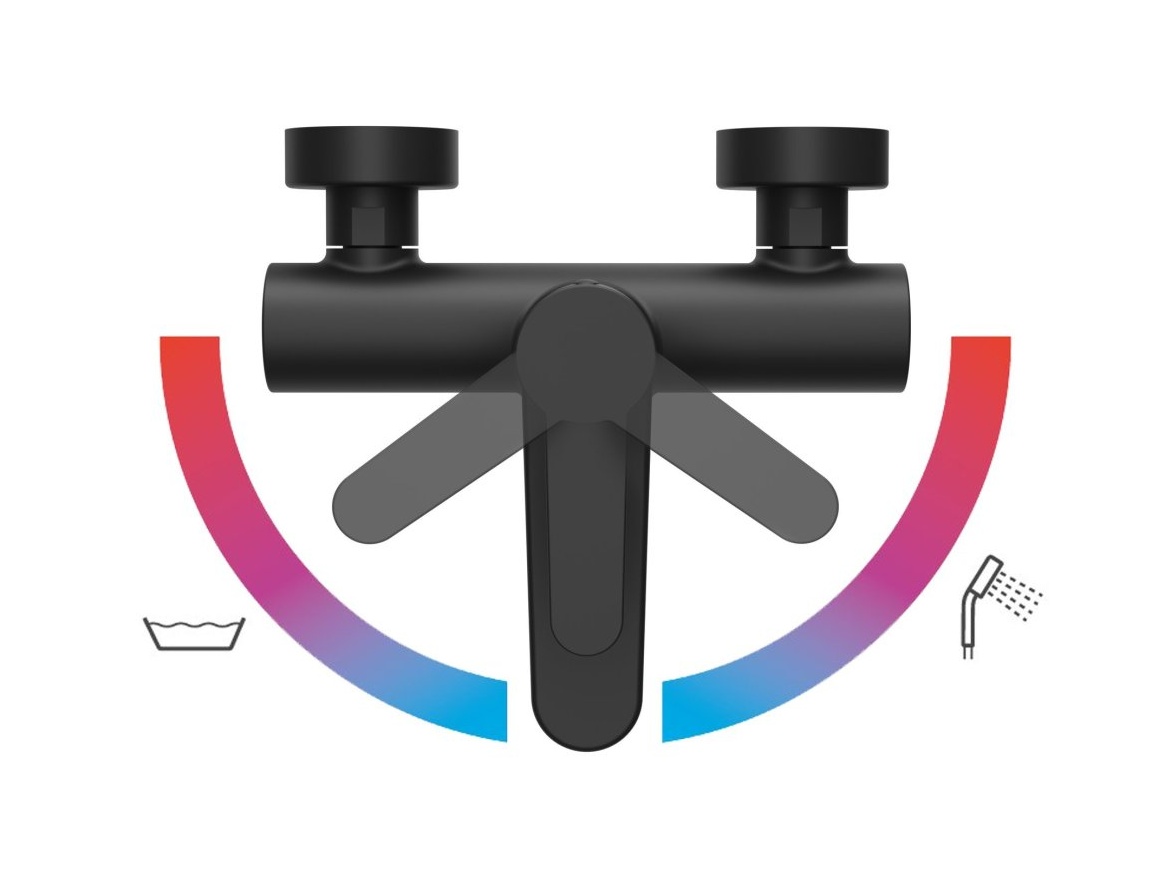 Ravak PU 022.20BLM Vanová nástěnná baterie bez sprchového setu, černá matná