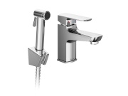 Ravak BM 011.01CR Umyvadlová stojánková baterie 144 mm s bidetovou sprškou a držákem na zeď, bez výpusti, chrom