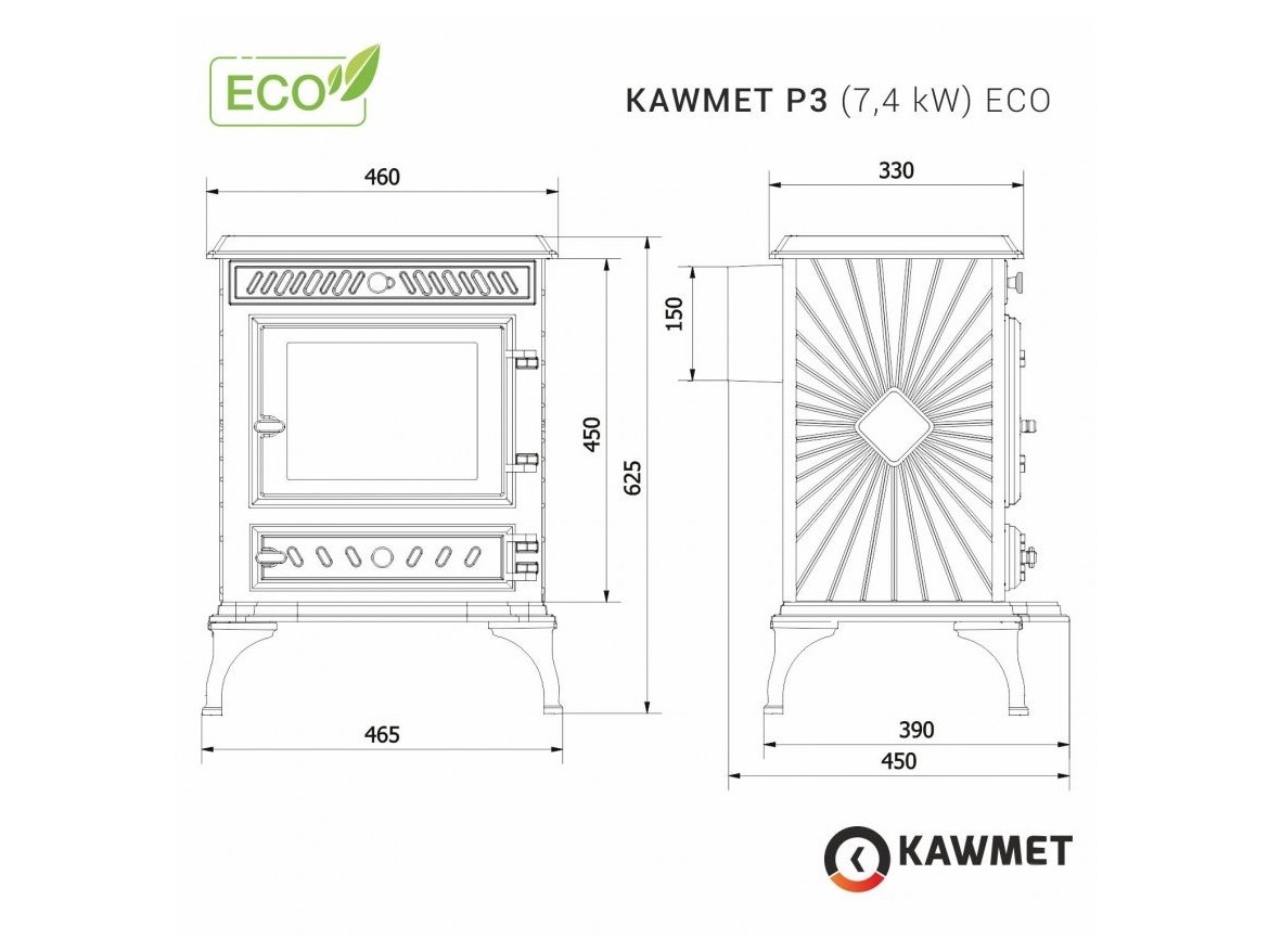 Liatinové krbové kachle Kawmet P3 - 7,4 kW ECO