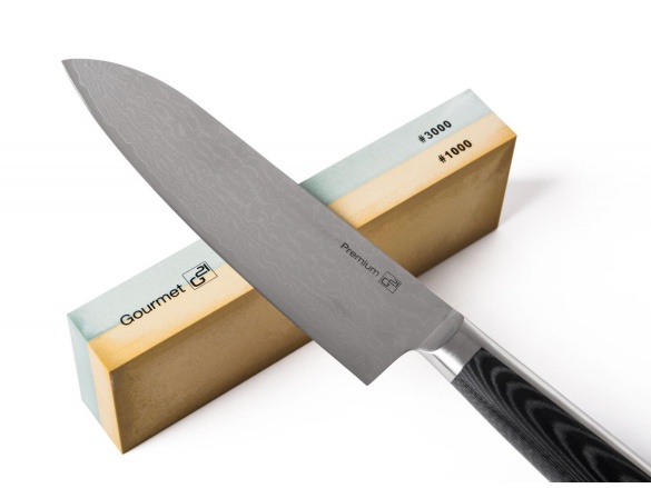 G21 Sada nožů  Damascus Premium v bambusovém bloku, Box, 3 ks + brusný kámen