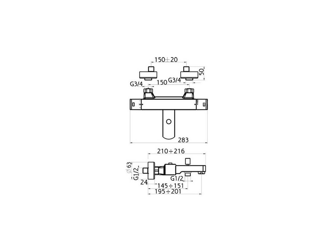 Novaservis Vanová baterie Aquasave 150 mm, chrom, nástěnná, termostatická, bez příslušenství,  2820/1,0