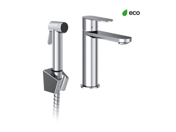 Ravak CR II 112.20BL Umyvadlová stojánková baterie 175 mm s bidetovou sprškou a držákem na zeď, bez výpusti, černá