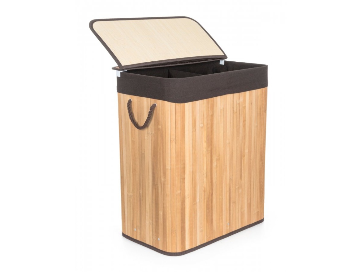 G21 Koš na prádlo  105 l s rozdělovačem, bambusový s hnědým košem