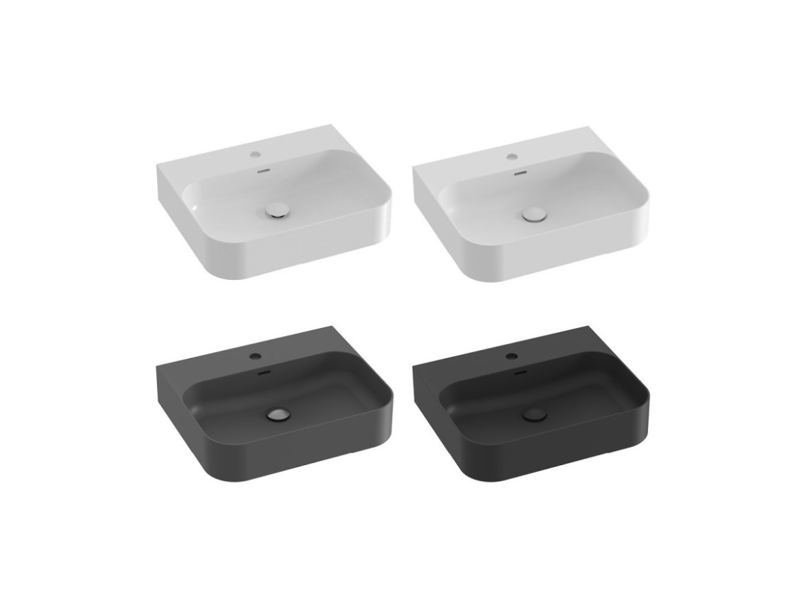 Ravak Umývadlo Ceramic Slim Wall R 55 N, s otvorom pre batériu, s prepadom, čierna matná
