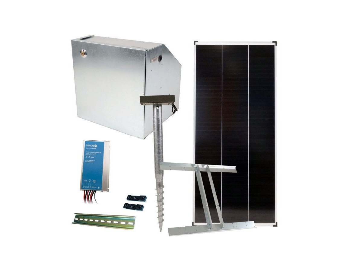 Scobax Základní sada na solární ohradník s bezpečnostní schránkou, regulátor 15 A, panel 200 W, konzole