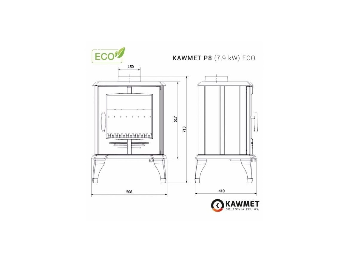 Litinová krbová kamna Kawmet P8 - 7,9 kW ECO