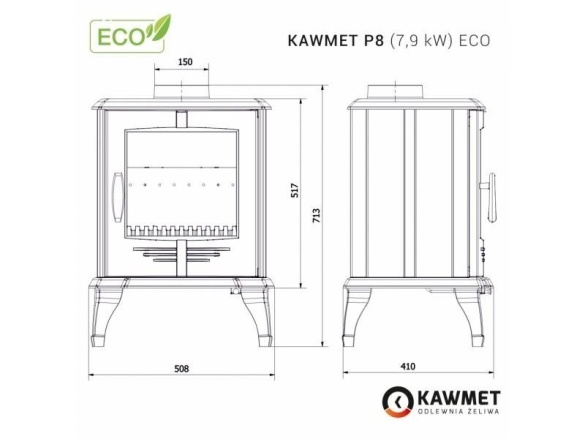 Öntöttvas kandalló kályha Kawmet P8 - 7,9 kW ECO