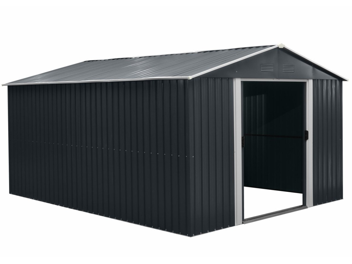 Zahradní domek kovový 3 x 3,7 m se sedlovou střechou antracit Riwall PRO RMSA 12x10 Anthracite