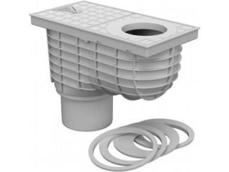 Alacsonyabb –  Kanalizační vpusť (gajgr) spodní šedá DN 110 + redukční kroužky (KV 110) 325 As