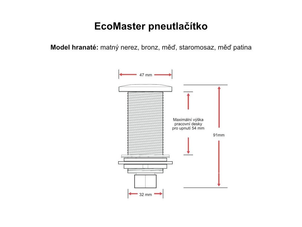 Příslušenství k drtičům EcoMaster Samostatné pneutlačítko hranaté