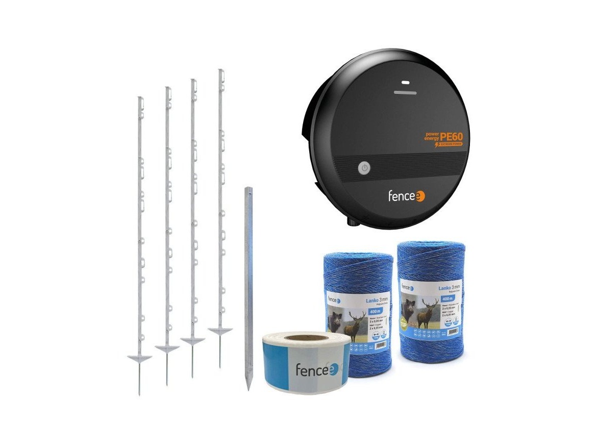 Scobax Sada elektrického ohradníku ochrana proti černé, lesní zvěři –  zdroj s vysokým napětím – 2× lanko