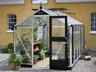 Klasické skleníky zo skla Juliana –  Juliana Compact 3,7 m x 2,2 m, alu / černá, kalené sklo 3 mm