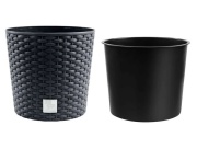 Prosperplast Květináč RATO ROUND + vklad, 25 cm - umbra