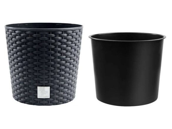 Prosperplast Květináč RATO ROUND + vklad, 25 cm - umbra