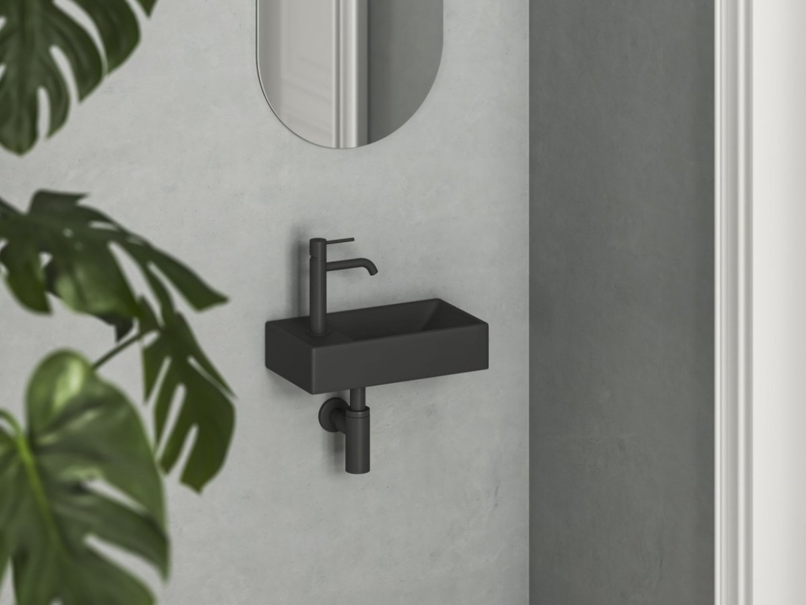 Ravak Umývátko Veda Wall 40 L, s otvorem pro baterii, bez přepadu, černá matná