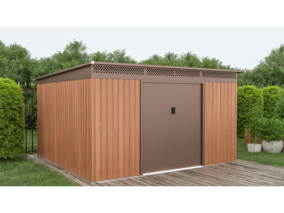 Plechový zahradní domek G21 GRAH 1132 - 340 x 333 cm, hnědý