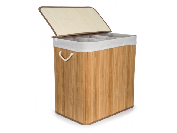 G21 Koš na prádlo  150 l s rozdělovači, bambusový s bílým košem