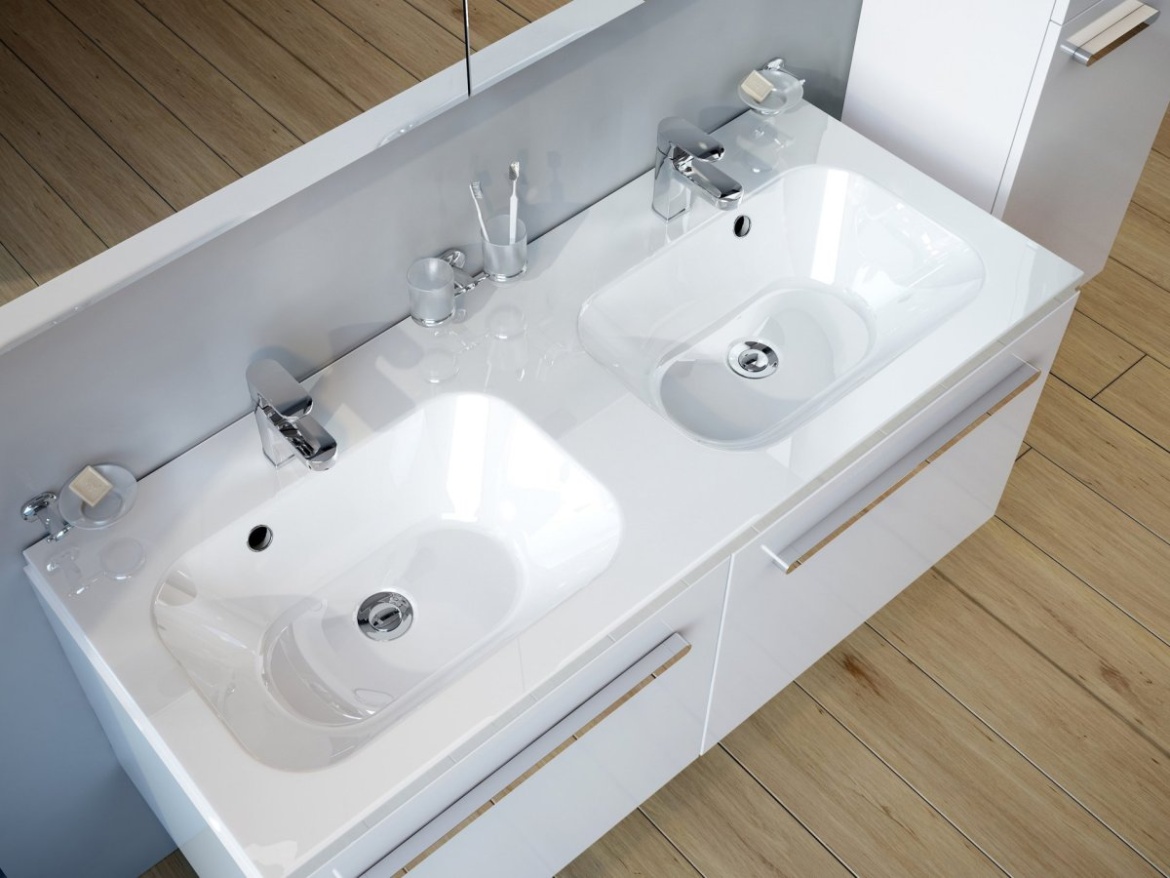 Ravak Dvojumyvadlo Chrome 120, s otvory pro baterie, s přepadem