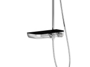 Ravak TE 094.02CR/BL Sprchový stĺp s termostatickou batériou, posuvný, s funkciou Stop, s poličkou, so sprchovým setom, chróm/čierna