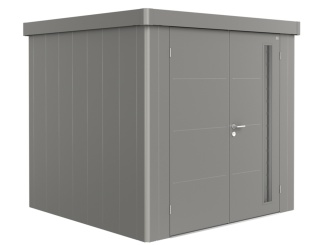 Biohort kerti fészerek – Neo 1D, šedý křemen metalíza s dvoukřídlými dveřmi