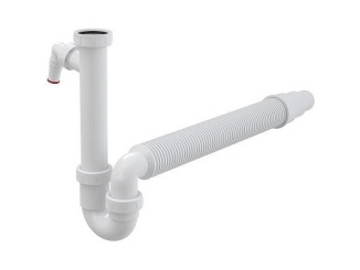 Technická sanita –  Alcadrain Dřezový sifon A83 bez výpusti G 6/4", odpad 50/40 mm, s přípojkou,  A83-DN50/40