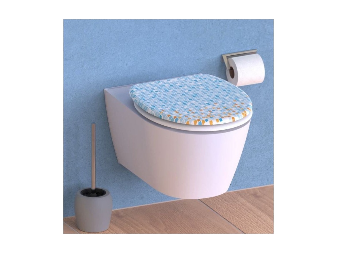 WC sedátka, záchodová prkna Schütte MOSAIK BLAU-ORANGE | Duroplast, Soft Close