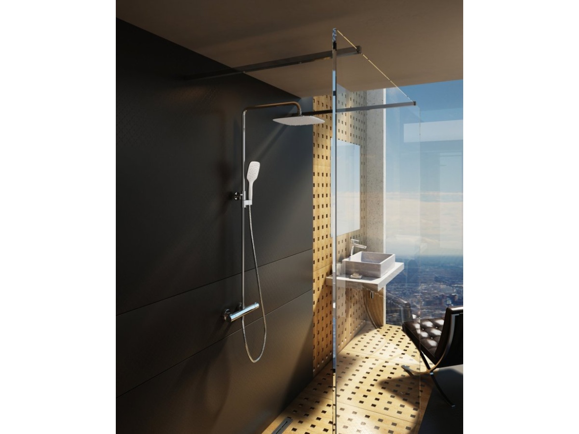 Ravak TE 093.00CR/WH Sprchový sloup s termostatickou baterií, posuvný, se sprchovým setem, chrom/bílá