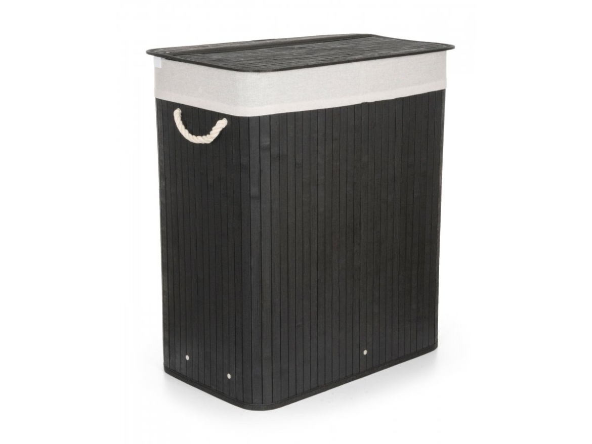 G21 Koš na prádlo  105 l s rozdělovačem, bambusový černý s bílým košem