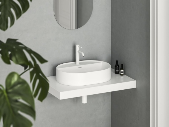 Ravak Umývadlo Ceramic Slim Shelf O 55, s otvorom pre batériu, s prepadom, biela matná