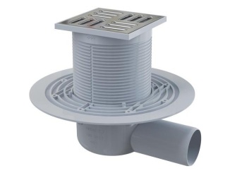 Oldalsó –  Alcadrain Podlahová vpusť 105 x 105 mm, mřížka nerez, boční odtok d 50 mm,  APV1311