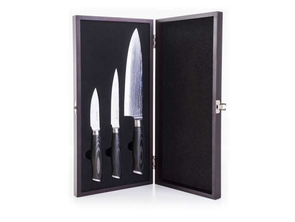 G21 Sada nožů  Gourmet Damascus v bambusovém bloku 5 ks + brusný kámen