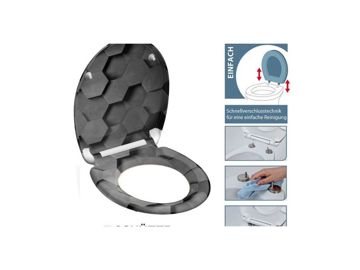 WC sedátka, záchodová prkna Schütte GREY HEXAGONS| Duroplast, Soft Close