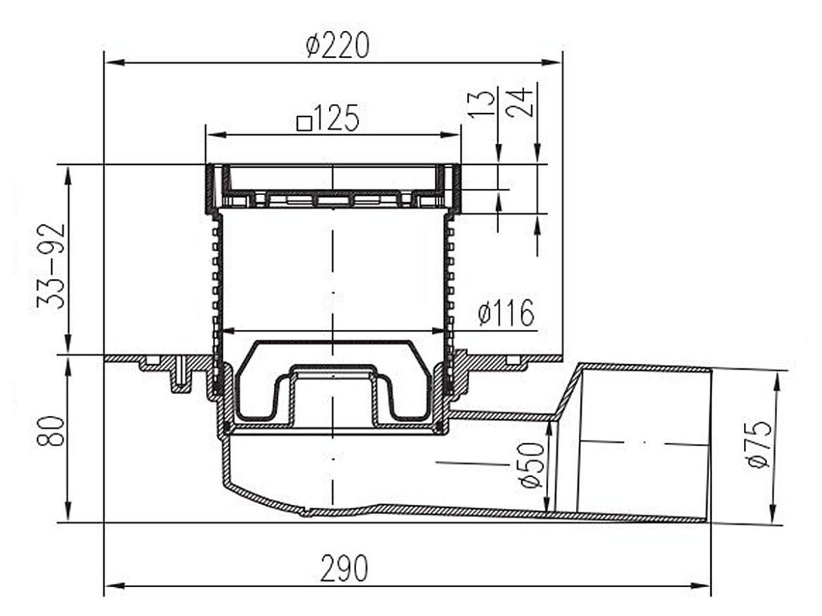 Vpusť Chuděj Neptun PVBU 50/75 (univerzální)