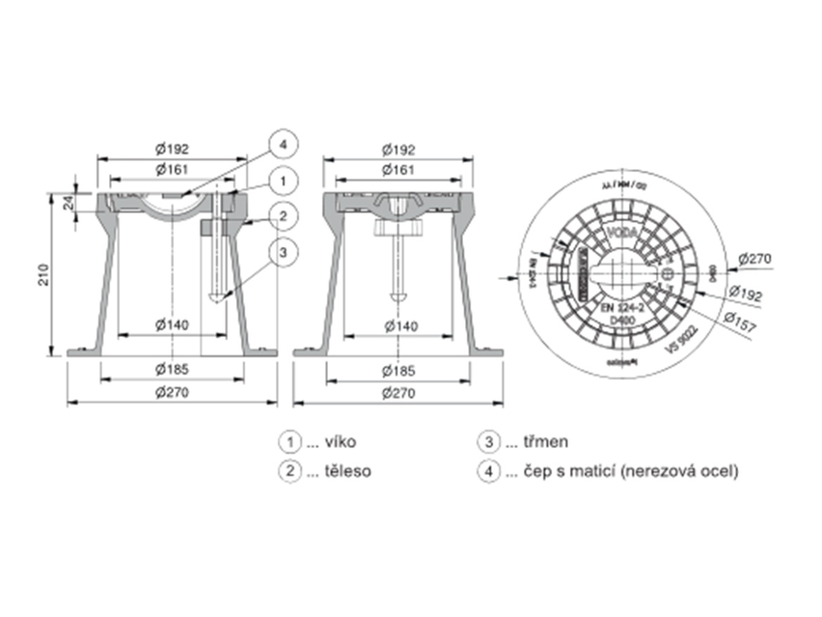 Šoupátkový poklop D400 - plyn Vlček Oslava