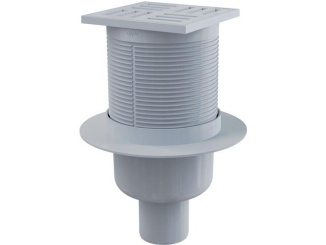Spodní –  Alcadrain Podlahová vpusť 105 x 105, mřížka šedá, spodní odtok d 50 mm,  APV6111