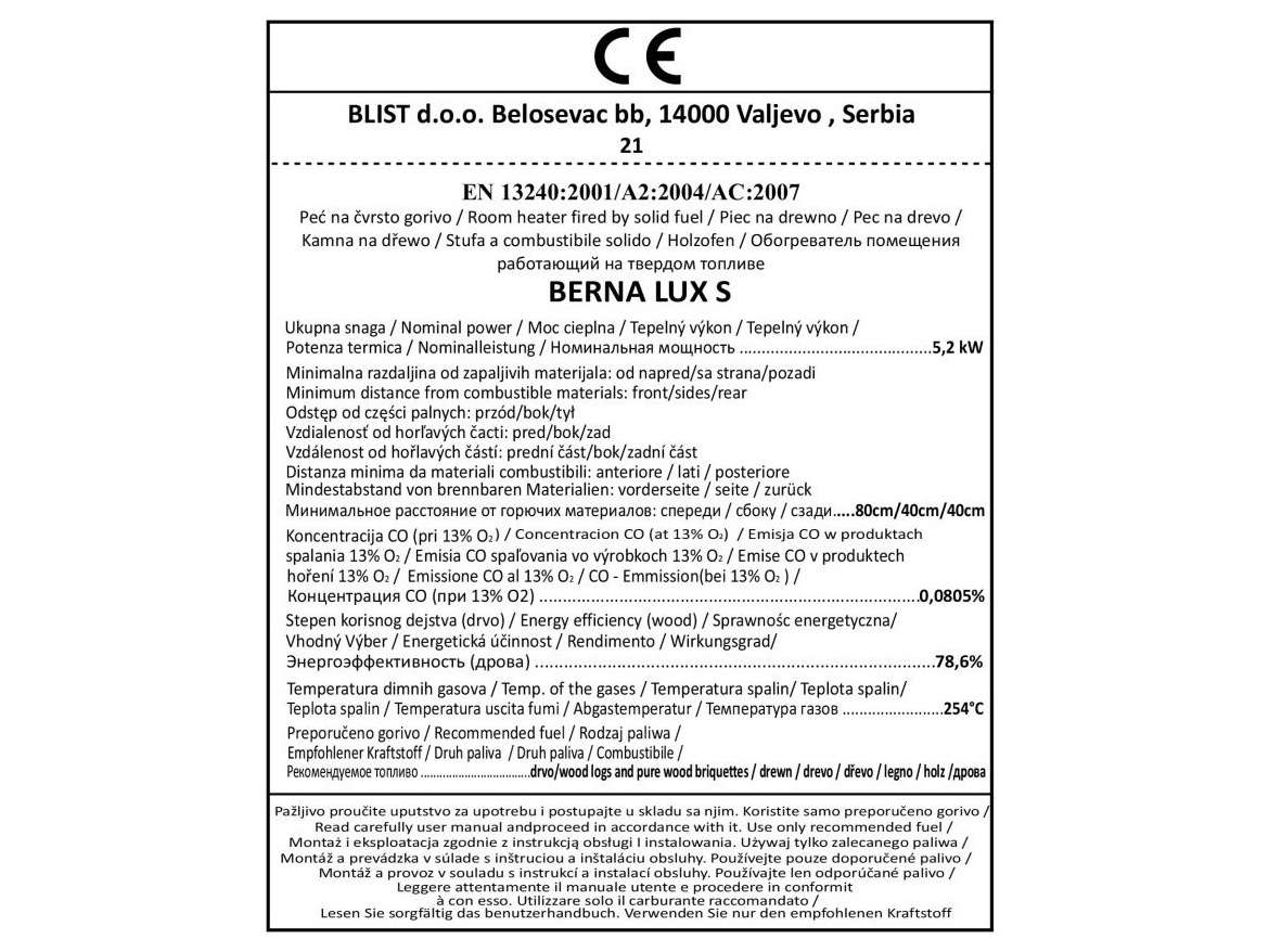 Krbová kamna Blist Ekonomik LUX LM / BERNA LUX S 5,2 kW