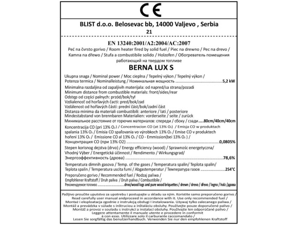 Krbové kachle Blist Ekonomik LUX LM / BERNA LUX S 5,2 kW