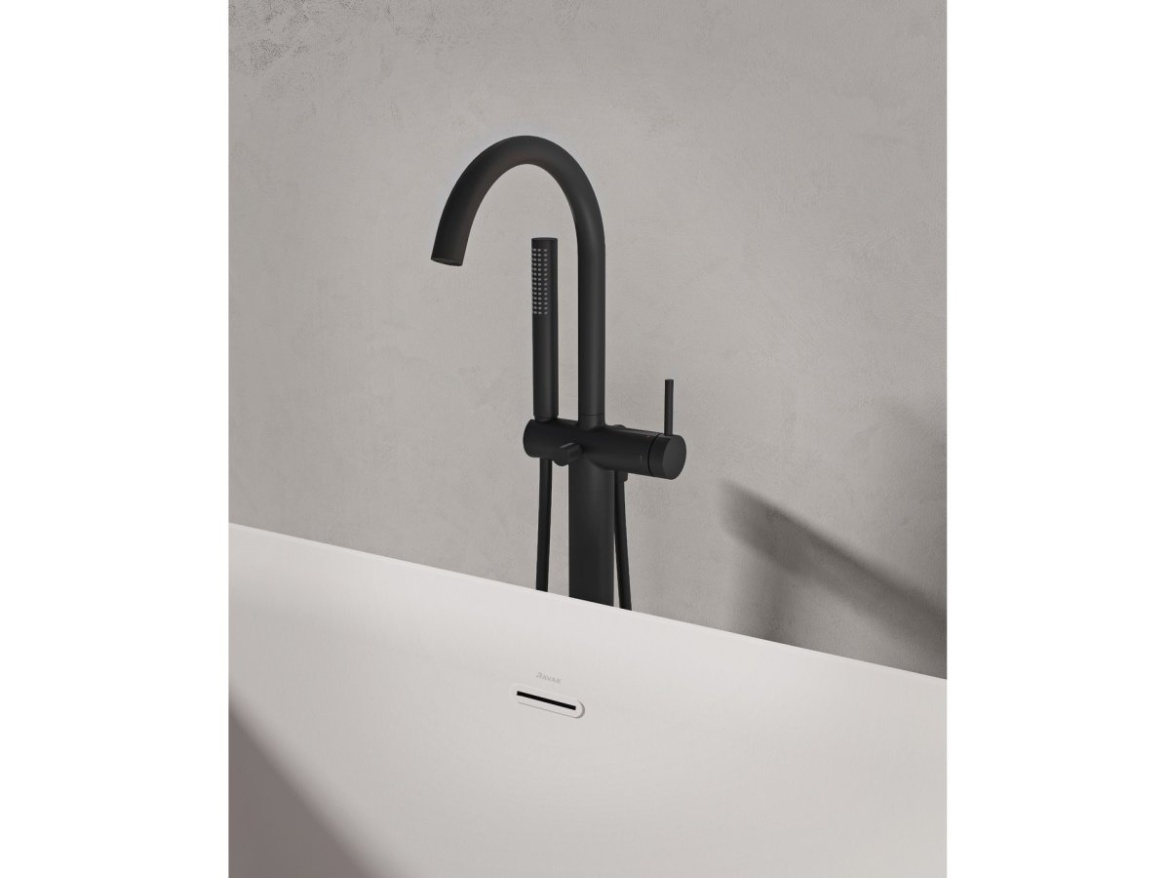 Ravak FM 082.20BL.RB07A Vanová baterie do podlahy bez tělesa, se sprchovým setem, černá