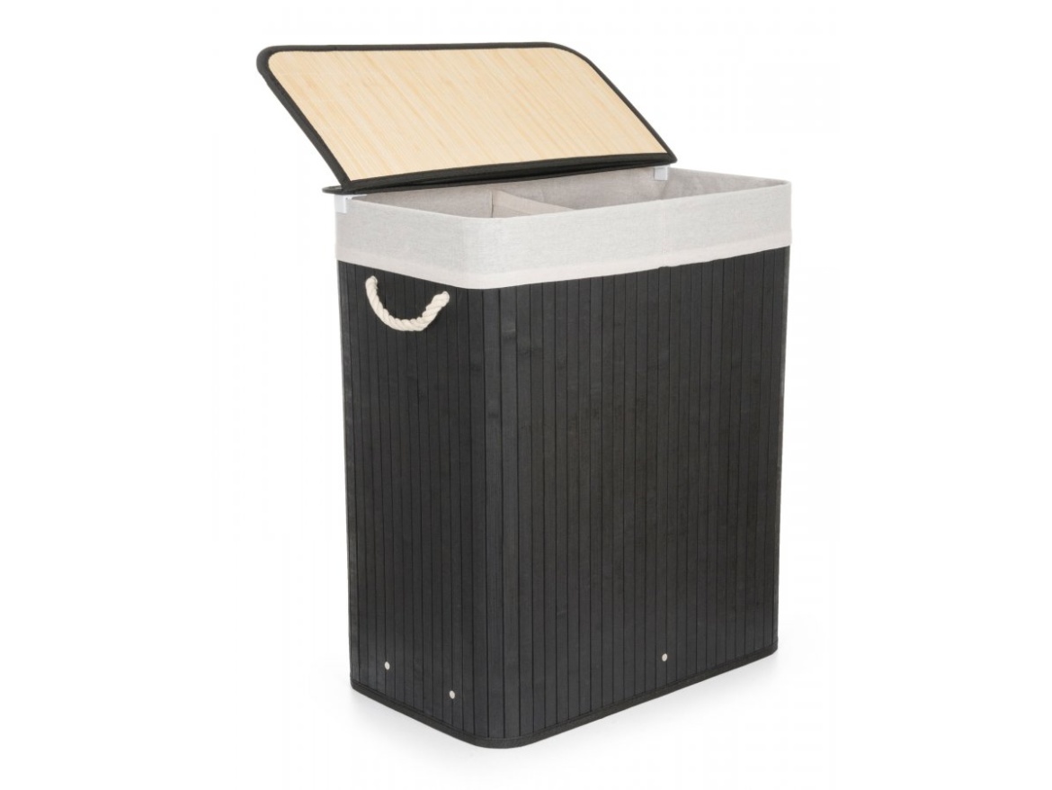 G21 Koš na prádlo  105 l s rozdělovačem, bambusový černý s bílým košem
