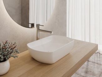 A táblán –  Ravak Umývadlo Uni Slim O 50, bez otvoru pre batériu, bez prepadu, biela