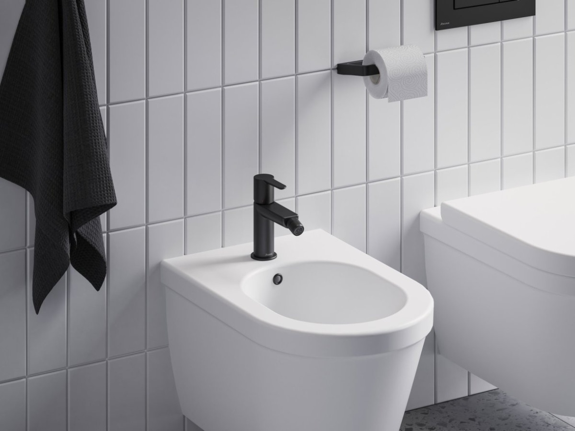 Ravak PU 055.20BL Bidetová stojánková baterie 151 mm s výpustí ClickClack, černá