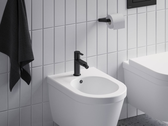 Ravak PU 055.20BLM Bidetová stojánková baterie 151 mm s výpustí ClickClack, černá matná