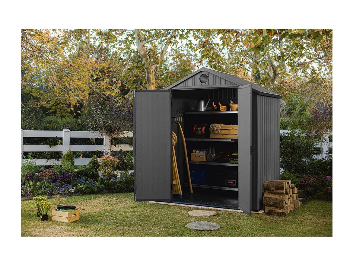 Plastový záhradný domček Keter Darwin 6 x 4 šedý, s podlahou
