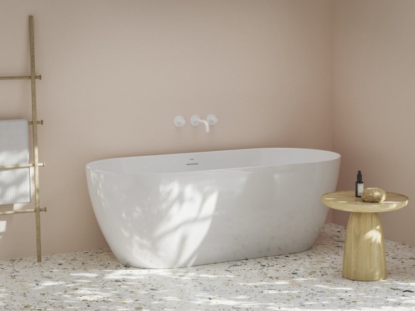 Ravak Vana Freedom O Tec 170x77 volně stojící, Alabaster Pink/bílá, krytka odtoku bílá/černá/chrom