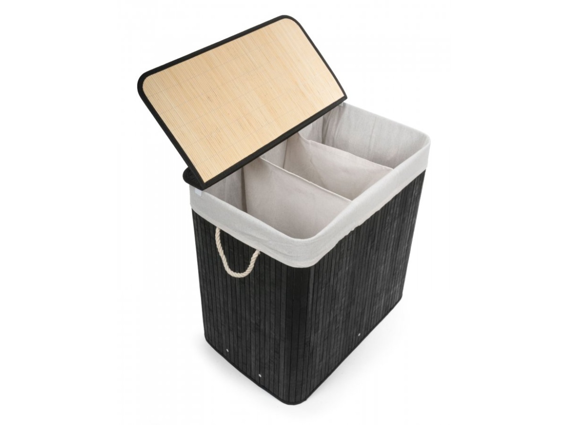 G21 Koš na prádlo  150 l s rozdělovači, bambusový černý s bílým košem