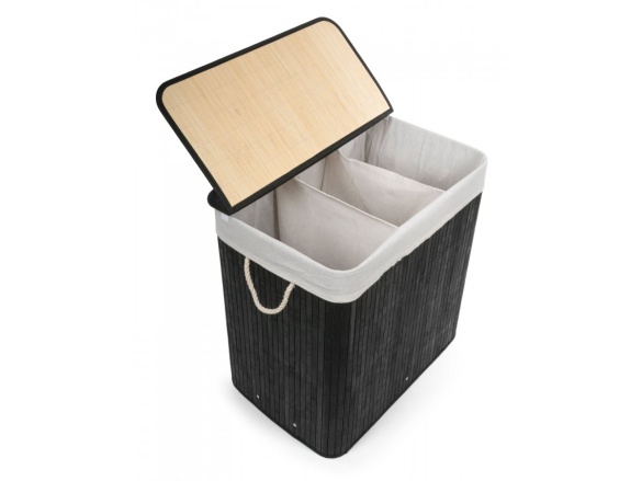 G21 Koš na prádlo  150 l s rozdělovači, bambusový černý s bílým košem