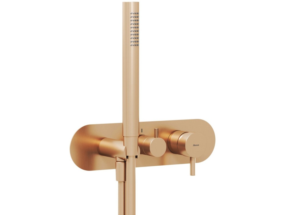 Ravak ES 068.20GB.O3.RB07D.+S Podomítková baterie 3-cestná bez tělesa, se sprchovým setem, Graphite Brushed